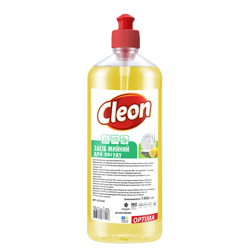 25515291 Cleon Засіб для миття посуду Optima Лимон, 1 л